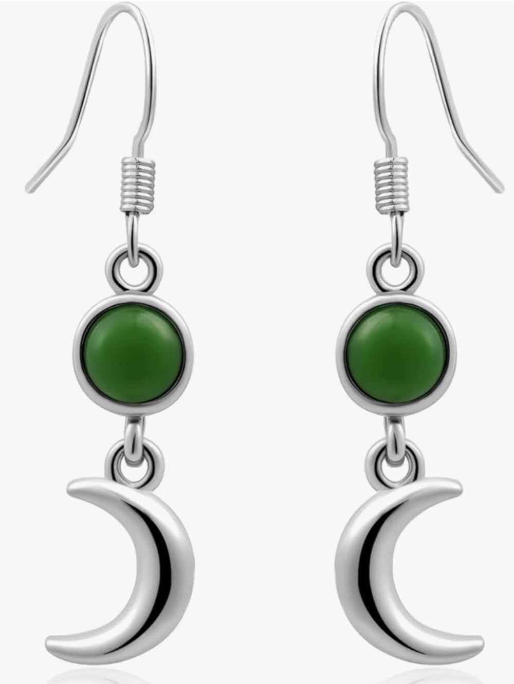 Crescent Moon And Green Stone Earrings - Picture 5 of 7